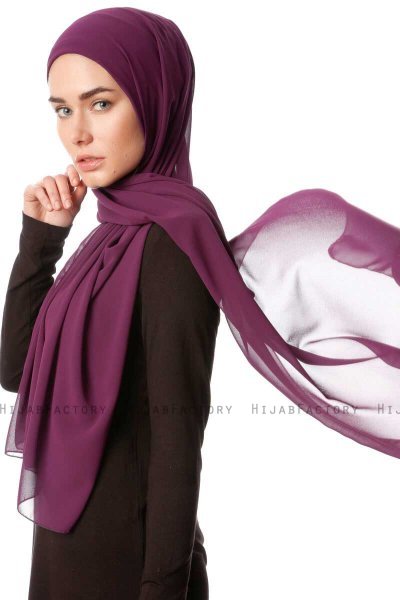 Derya - Hijab Pratique Chiffon Violet Foncé