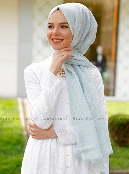 Duriya - Hijab à Motifs Vert Clair - Sal Evi