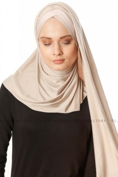 Duru - Hijab Jersey Taupe Clair & Vieux Rose
