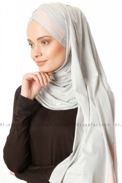 Duru - Hijab Jersey Gris Clair & Vieux Rose