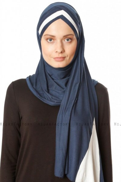 Duru - Hijab Jersey Bleu Marin & Crème