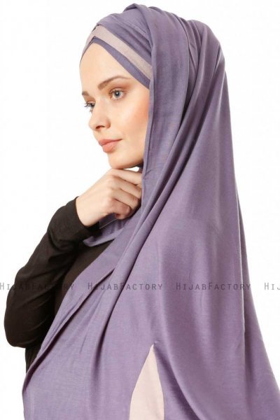 Duru - Hijab Jersey Violet Foncé & Gris Pierre