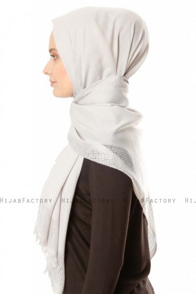 Ebru Grå Bomull Hijab Sjal 130043-4