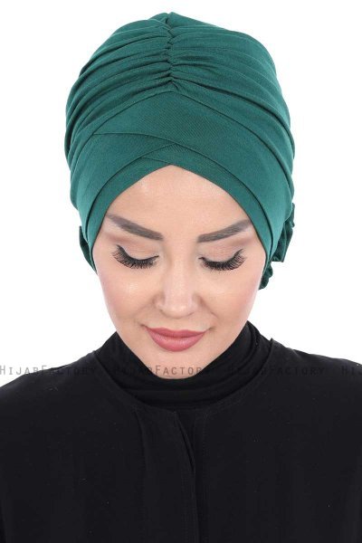 Elisabeth - Turban En Coton Vert Foncé