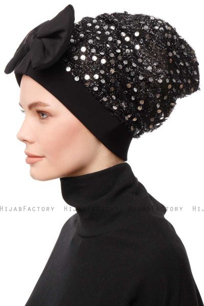 Enfleda - Turban Noir & Gris Clair