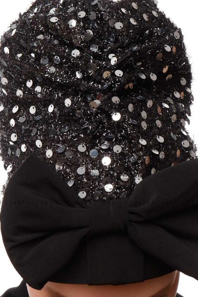 Enfleda - Turban Noir & Gris Clair
