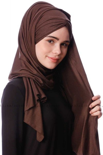 Eslem - Hijab Pile Jersey Marron - Ecardin