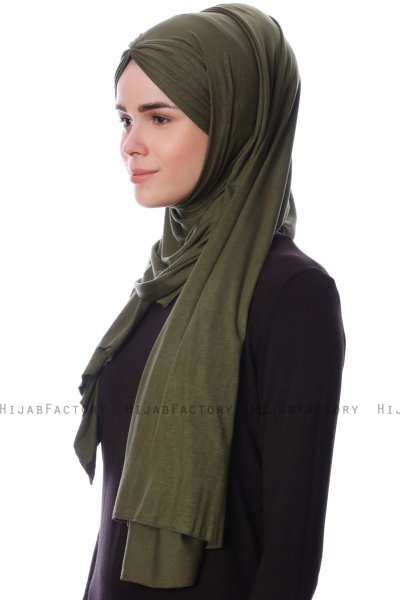 Eslem - Hijab Pile Jersey Kaki - Ecardin