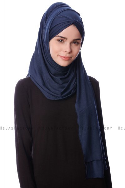 Eslem - Hijab Pile Jersey Bleu Marin - Ecardin