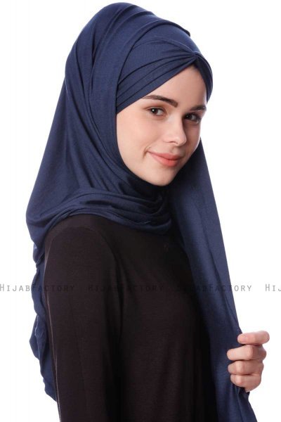 Eslem - Hijab Pile Jersey Bleu Marin - Ecardin