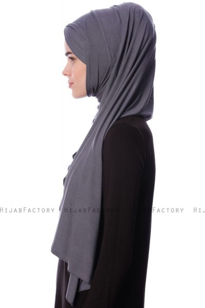 Eslem - Hijab Pile Jersey Gris Foncé - Ecardin