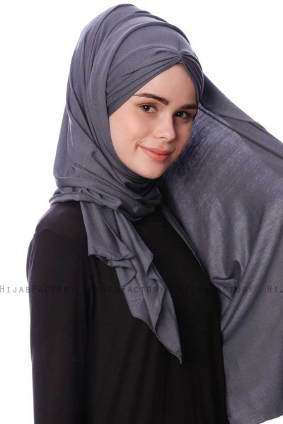 Eslem - Hijab Pile Jersey Gris Foncé - Ecardin