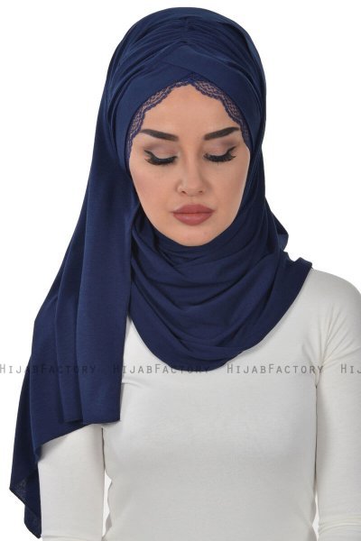 Filippa - Hijab Coton Pratique Bleu Marin - Ayse Turban
