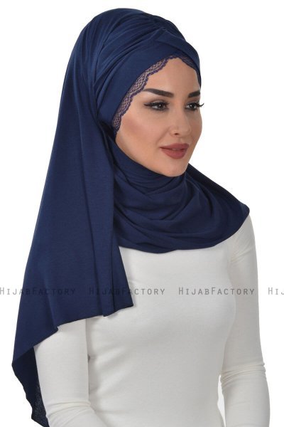 Filippa - Hijab Coton Pratique Bleu Marin - Ayse Turban