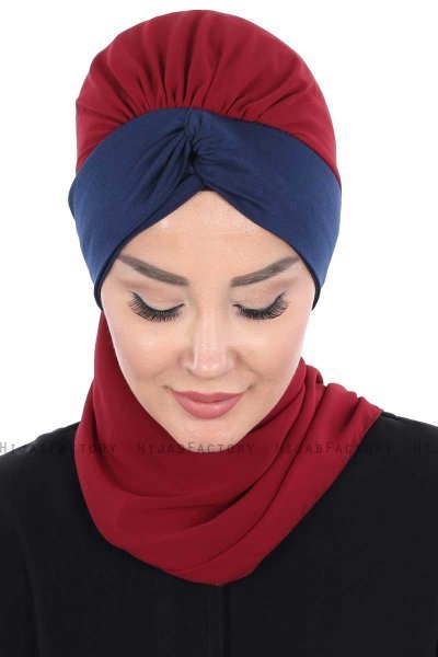Gill - Hijab Pratique Bordeaux & Bleu Marin