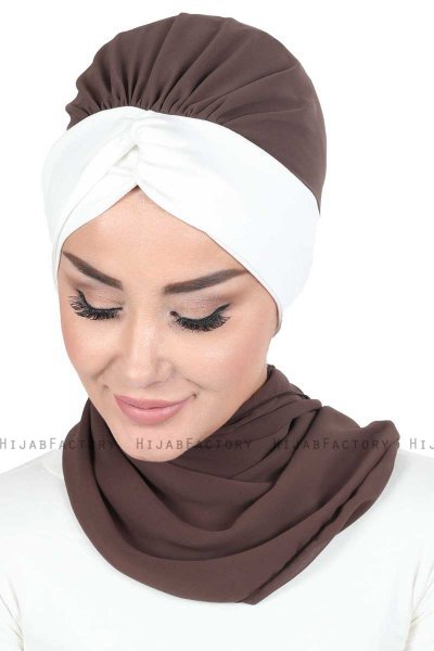 Gill - Hijab Pratique Marron & Crème