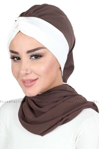 Gill - Hijab Pratique Marron & Crème