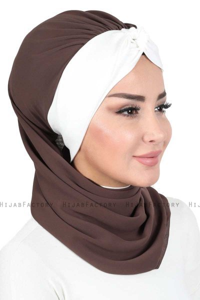 Gill - Hijab Pratique Marron & Crème