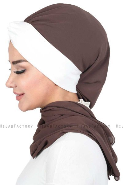 Gill - Hijab Pratique Marron & Crème