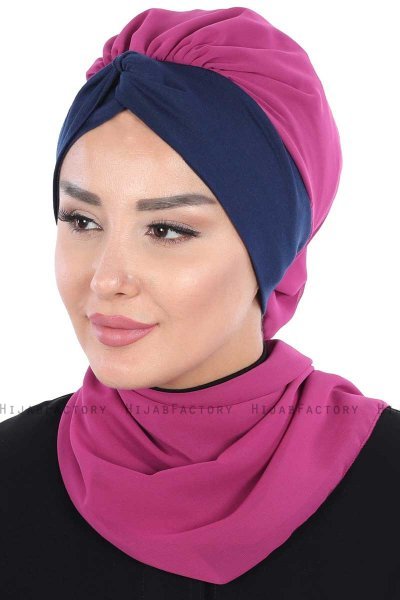 Gill - Hijab Pratique Fuchsia & Bleu Marin