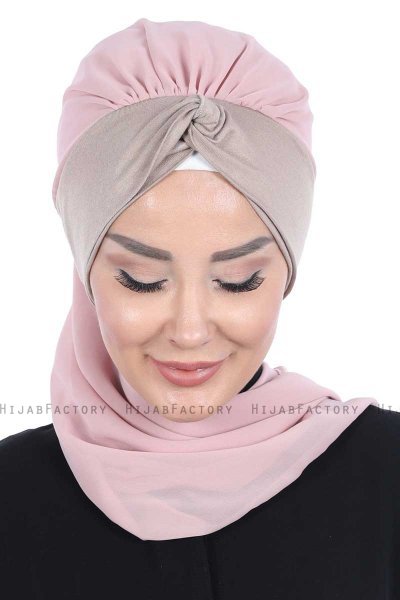 Gill - Hijab Pratique Vieux Rose & Taupe