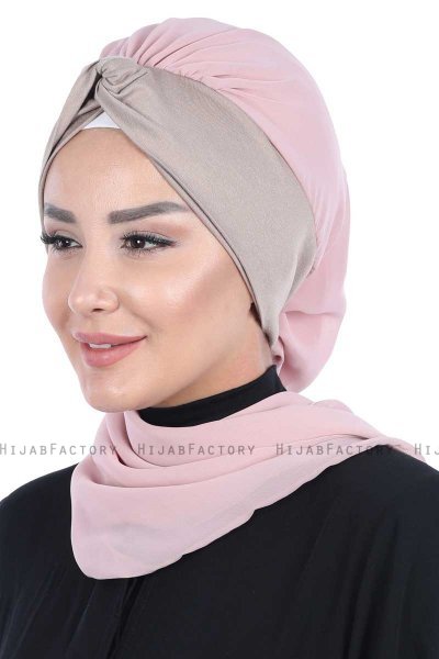 Gill - Hijab Pratique Vieux Rose & Taupe