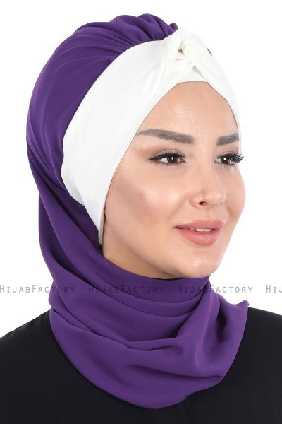 Gill - Hijab Pratique Violet & Crème