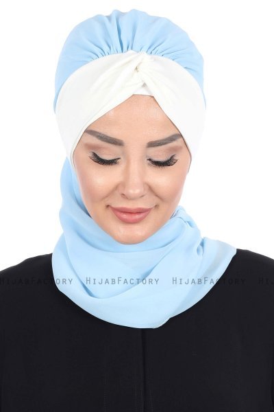 Gill - Hijab Pratique Bleu Clair & Crème