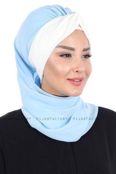Gill - Hijab Pratique Bleu Clair & Crème