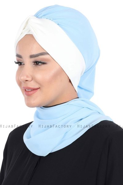Gill - Hijab Pratique Bleu Clair & Crème