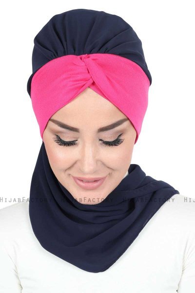 Gill - Hijab Pratique Bleu Marin & Fuchsia