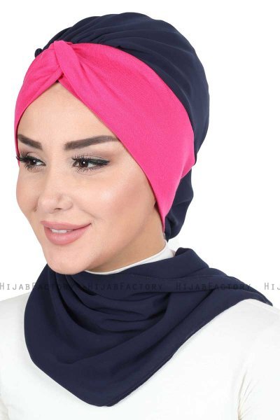 Gill - Hijab Pratique Bleu Marin & Fuchsia