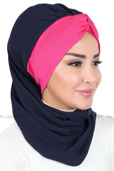 Gill - Hijab Pratique Bleu Marin & Fuchsia