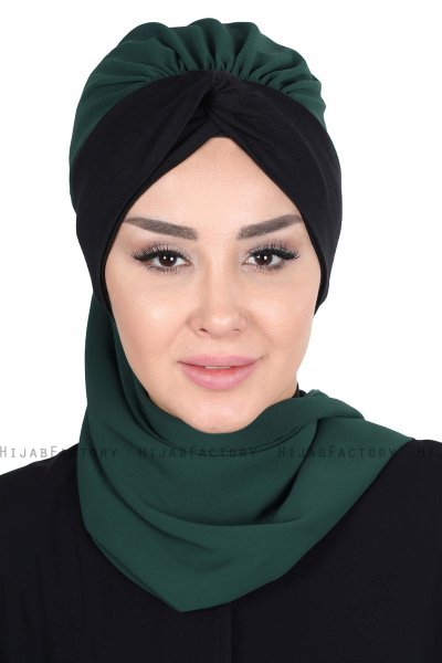 Gill - Hijab Pratique Vert Foncé & Noir
