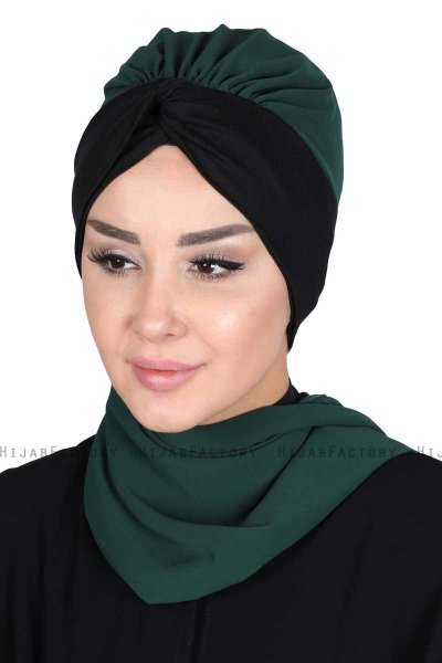 Gill - Hijab Pratique Vert Foncé & Noir