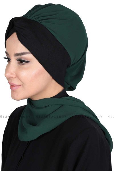 Gill - Hijab Pratique Vert Foncé & Noir