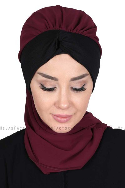 Gill - Hijab Pratique Prune & Noir