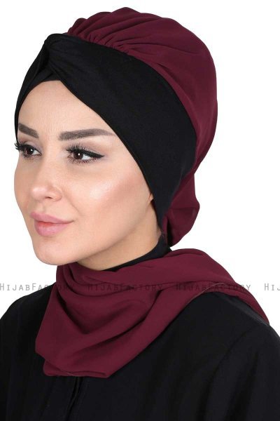 Gill - Hijab Pratique Prune & Noir
