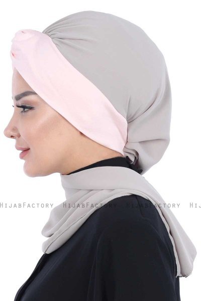 Gill - Hijab Pratique Taupe & Vieux Rose