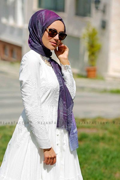 Isfa - Hijab à Motifs Violet - Sal Evi