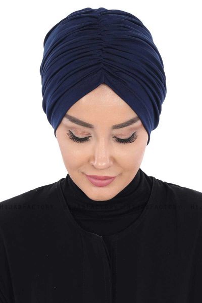 Jill - Turban En Coton Bleu Marin - Ayse Turban