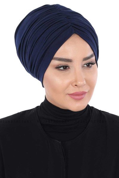 Jill - Turban En Coton Bleu Marin - Ayse Turban