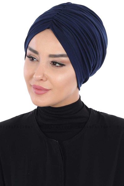 Jill - Turban En Coton Bleu Marin - Ayse Turban