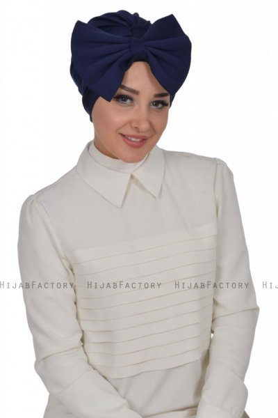 Julia - Turban En Coton Bleu Marin - Ayse Turban