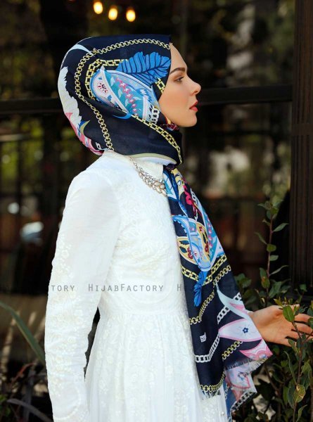 Jumana - Hijab à Motifs Bleu Marin - Sal Evi