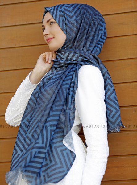 Dounia - Hijab à Motifs Bleu Marin