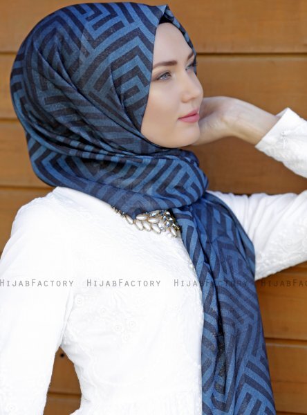 Dounia - Hijab à Motifs Bleu Marin