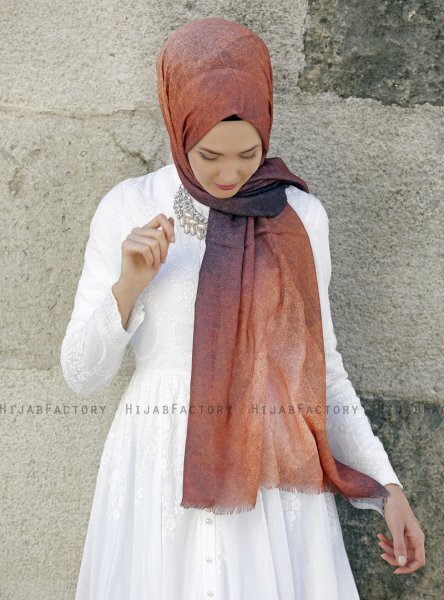Dounia - Hijab à Motifs Rouge Brique