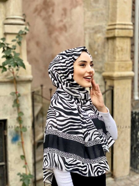 Kadifa - Hijab A Motifs En Coton Noir & Black - Mirach