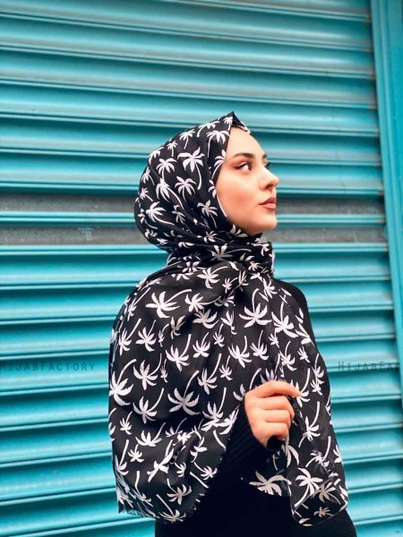 Kenza - Hijab A Motifs En Coton Noir - Mirach